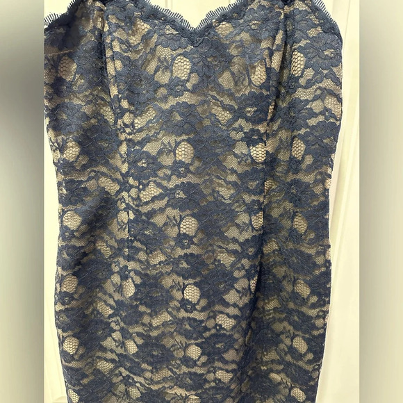 Vintage Rickie Freeman for T.J.Nites | nude lined navy lace mini dress | Size: 8 - Picture 2 of 11